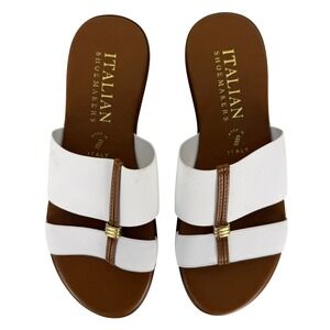 Italian Shoemakers White Wedge Slide Sandals Womens 7 Made in Italy Summer Chic